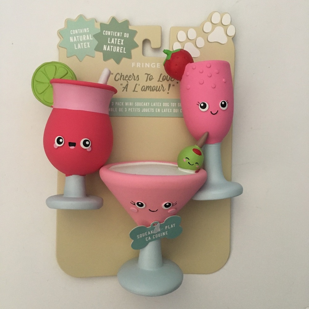 Dog Toys 3 Squeaky Latex Cocktails “Cheers to Love” NEW | Fringe